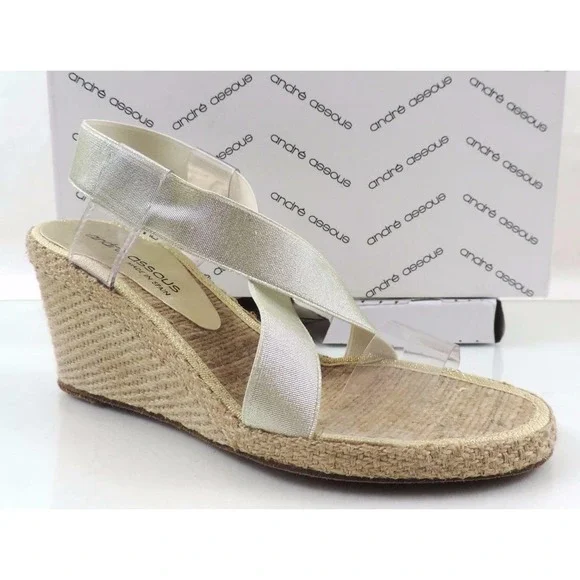 Andre Assous Desi Espadrille Wedge Sandal Platinum Gold - Picture 3 of 12